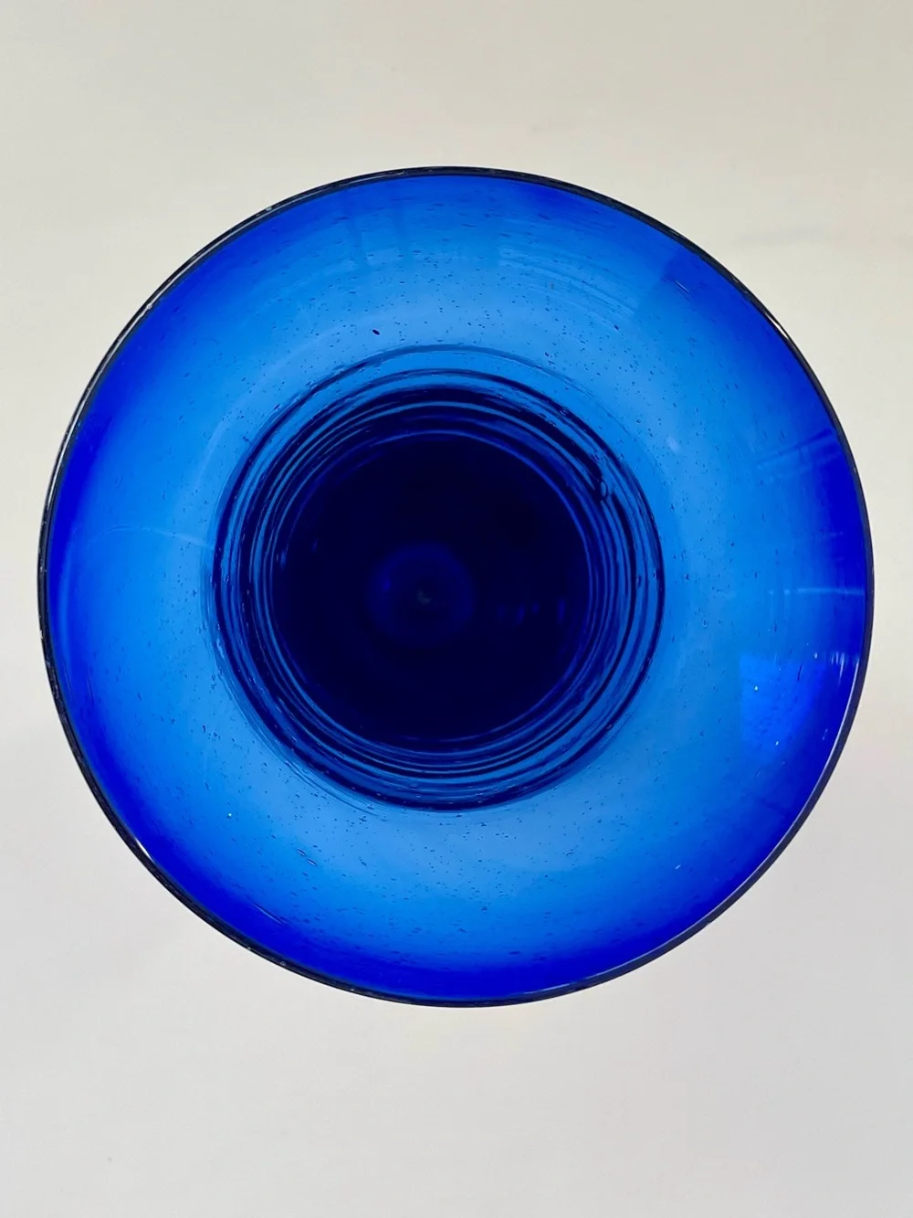 Crate & Barrel Hand Blown Mexican Cobalt Blue Art Glass Trumpet Vase 7.5